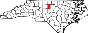 Map of North Carolina highlighting Alamance County