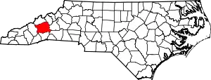 State map highlighting Buncombe County