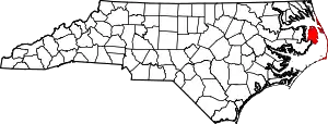 Map of North Carolina highlighting Dare County