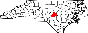 Map of North Carolina highlighting Harnett County