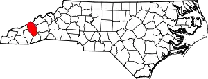 State map highlighting Haywood County