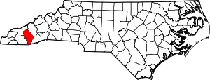 Map of North Carolina highlighting Jackson County