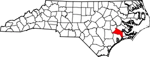 Map of North Carolina highlighting Jones County