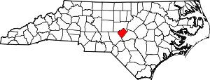 Map of North Carolina highlighting Lee County