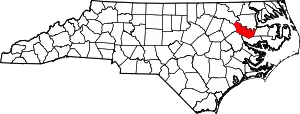 Map of North Carolina highlighting Martin County