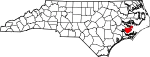 State map highlighting Pamlico County