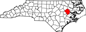 Map of North Carolina highlighting Pitt County