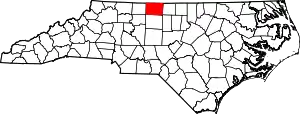 Map of North Carolina highlighting Rockingham County