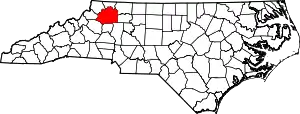 Map of North Carolina highlighting Wilkes County