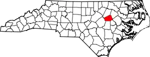 Map of North Carolina highlighting Wilson County