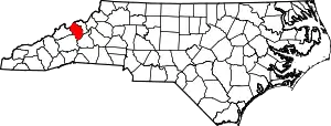 Map of North Carolina highlighting Yancey County