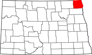 Map of North Dakota highlighting Pembina County