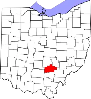 State map highlighting Hocking County