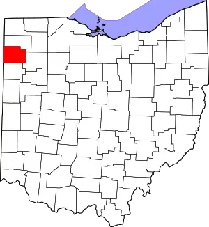 Map of Ohio highlighting Paulding County