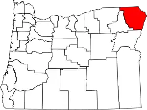 Map of Oregon highlighting Wallowa County