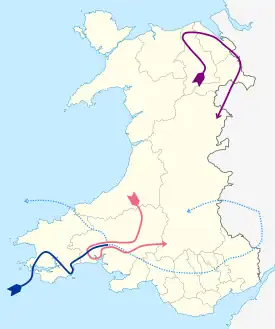 Map of Wales during the Glyndŵr Rising