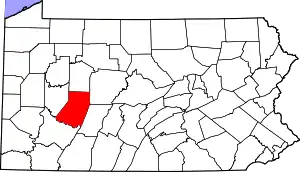 Map of Pennsylvania highlighting Indiana County