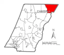 Map of Cambria County, Pennsylvania highlighting Reade Township