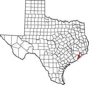 State map highlighting Galveston County