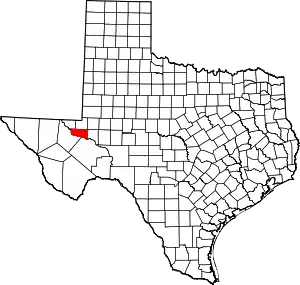 Map of Texas highlighting Ward County