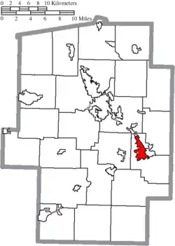 Location of Uhrichsville in Tuscarawas County