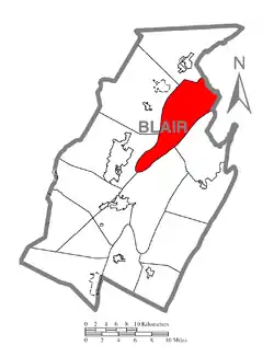 Map of Blair County, Pennsylvania highlighting Tyrone Township