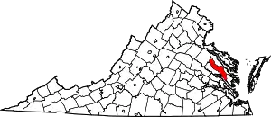 State map highlighting King and Queen County