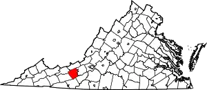 Map of Virginia highlighting Pulaski County