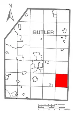 Map of Butler County, Pennsylvania, highlighting Winfield Township