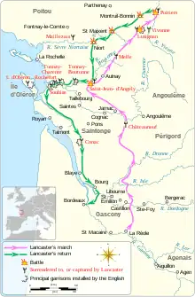 A map of Lancaster's route in 1346