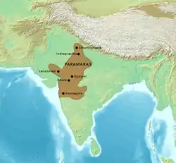 Greatest extent of Paramaras under Emperor Bhoja c. 1055 CE. .