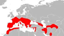 Map showing distribution of species in Europe, northwest Africa and western Asia