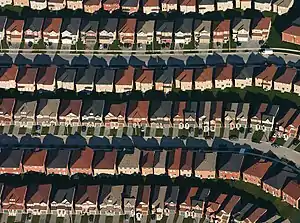 Two-story snout houses in Markham, Ontario