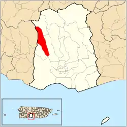 Location of barrio Marueño within the municipality of Ponce shown in red