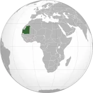 Location of Mauritania (dark green) in western Africa