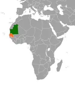 Map indicating locations of Mauritania and Senegal