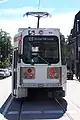 Front of Route 101 LRV in Media with the sign set for its next outbound trip to Sharon Hill on Route 102.