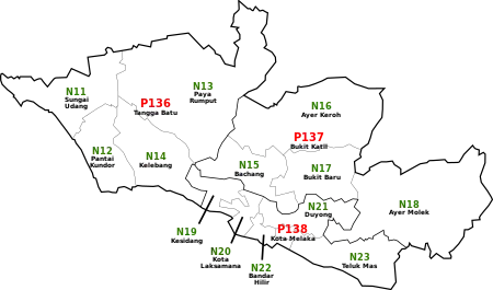 Melaka Tengah, Malacca Parliament and State Assembly Electoral Districts