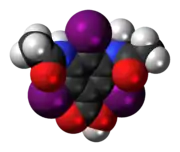 Space-filling model of the metrizoic acid molecule