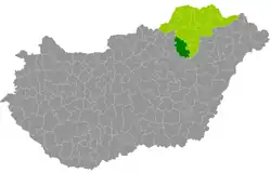 Mezőkövesd District within Hungary and Borsod-Abaúj-Zemplén County.