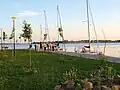 Boats moored on the lagoon at Międzywodzie.