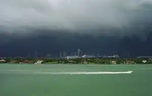 Image 7Typical summer afternoon shower from the Everglades traveling eastward over Downtown Miami (from Geography of Florida)