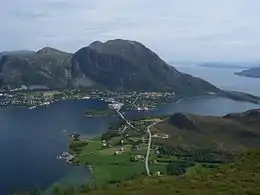 View of the village and the Midsund Bridge