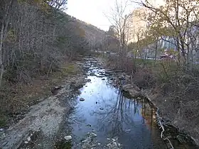 Mill Creek at Mechanicsburg Gap viewed from the Core Road (County Route 50/53) bridge near Romney