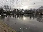 Pond partially frozen over following the "Beast from the East II" of February 2021