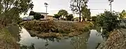 Pano along railroad tracks (left) and Rollins Road (right)