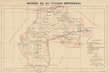 Diocese of Ningyuan was part of the Southern Szechwan Mission, map by Adrien Launay [fr] MEP, 1889.