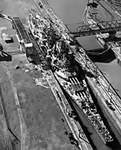 USS Missouri passing through the Miraflores locks in 1945