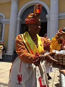 A woman wearing a traditional Guadeloupean dress