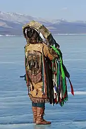 Mongolian Shaman performing fire rituals, 3rd March 2019. At Khovsogol lake worship